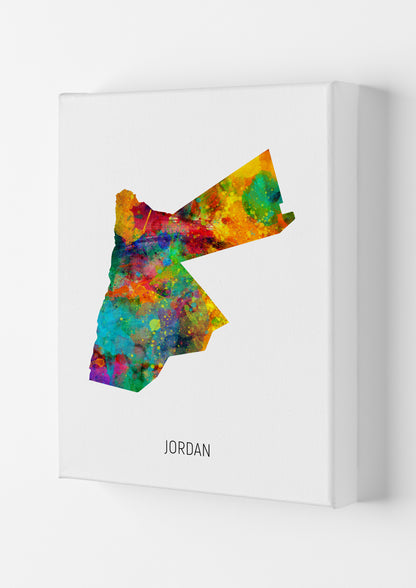 Jordan Watercolour Map Art Print by Michael Tompsett Canvas