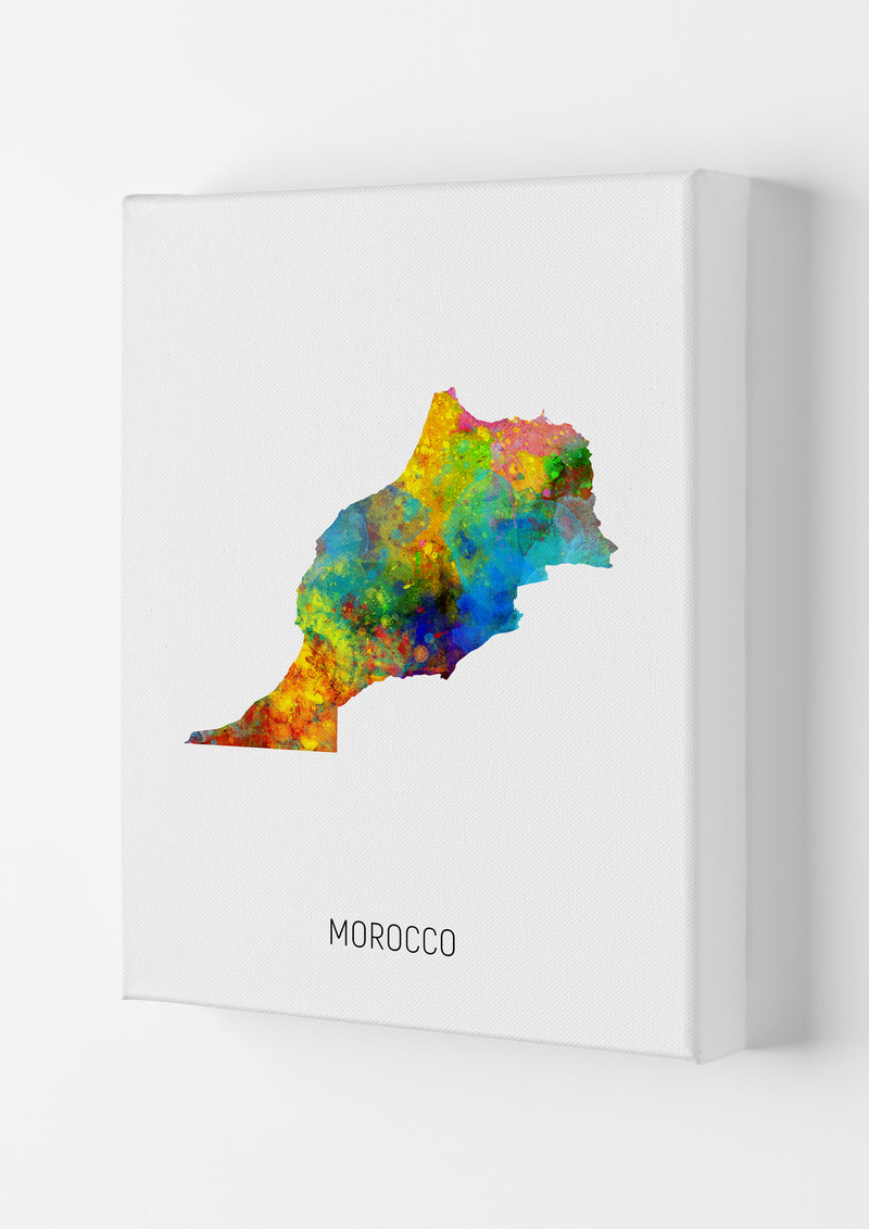 Morocco Watercolour Map Art Print by Michael Tompsett Canvas