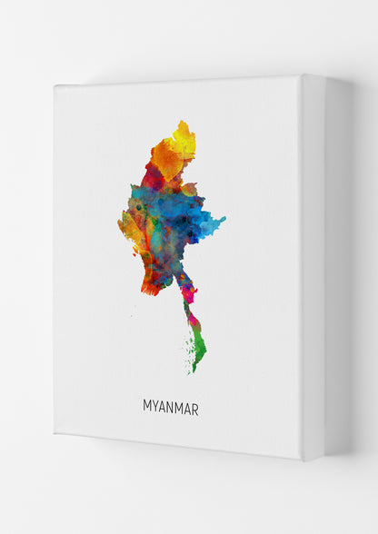 Myanmar Watercolour Map Art Print by Michael Tompsett Canvas
