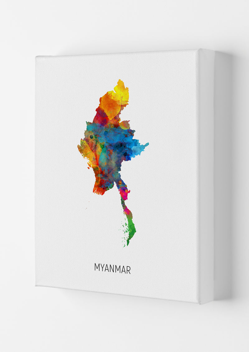 Myanmar Watercolour Map Art Print by Michael Tompsett Canvas