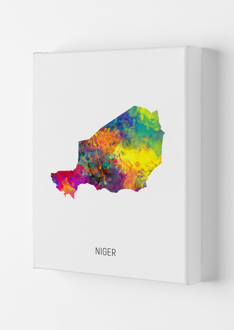 Niger Watercolour Map Art Print by Michael Tompsett Canvas