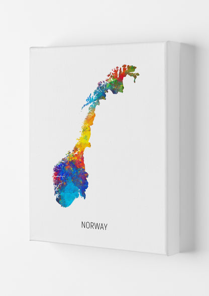 Norway Watercolour Map Art Print by Michael Tompsett Canvas