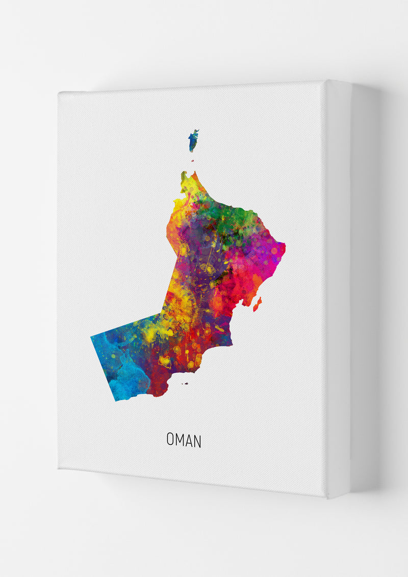Oman Watercolour Map Art Print by Michael Tompsett Canvas