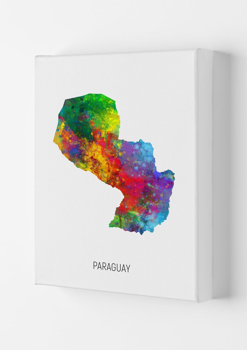 Paraguay Watercolour Map Art Print by Michael Tompsett Canvas
