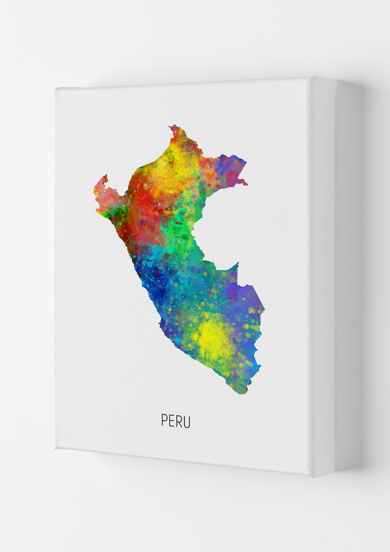 Peru Watercolour Map Art Print by Michael Tompsett Canvas