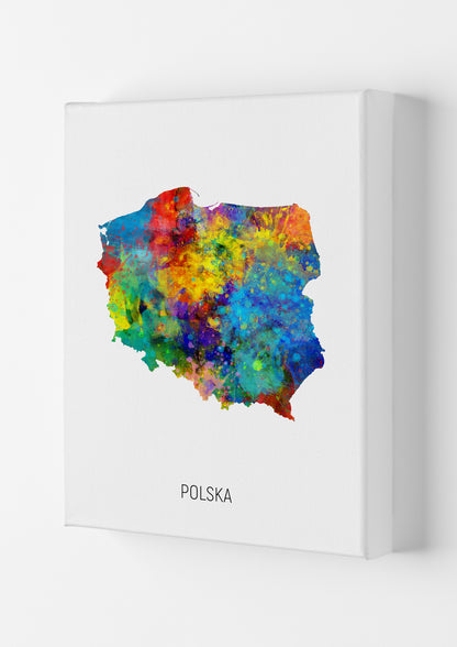 Polska Watercolour Map Art Print by Michael Tompsett Canvas