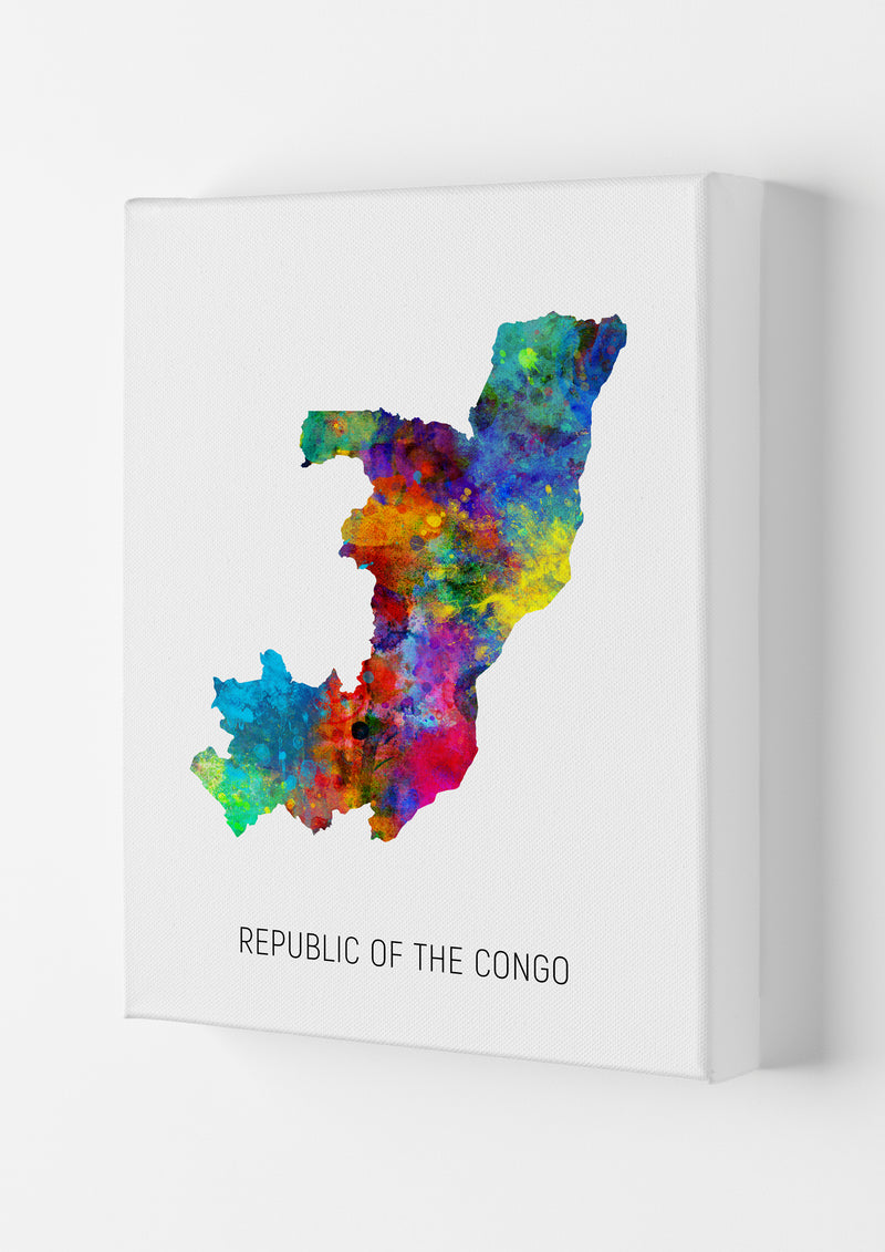 Republic Of The Congo Watercolour Map  by Michael Tompsett Canvas