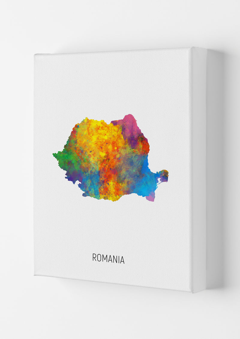 Romania Watercolour Map Art Print by Michael Tompsett Canvas