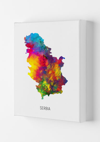 Serbia Watercolour Map Art Print by Michael Tompsett Canvas