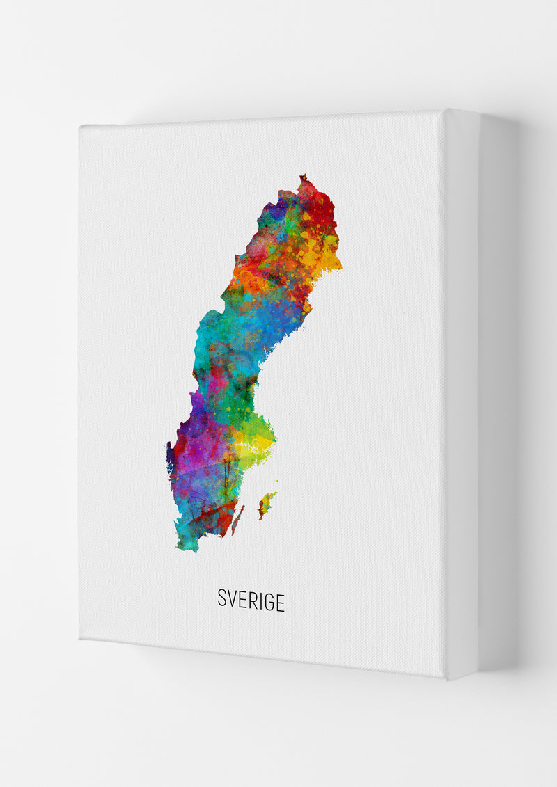 Sverige Watercolour Map Art Print by Michael Tompsett Canvas