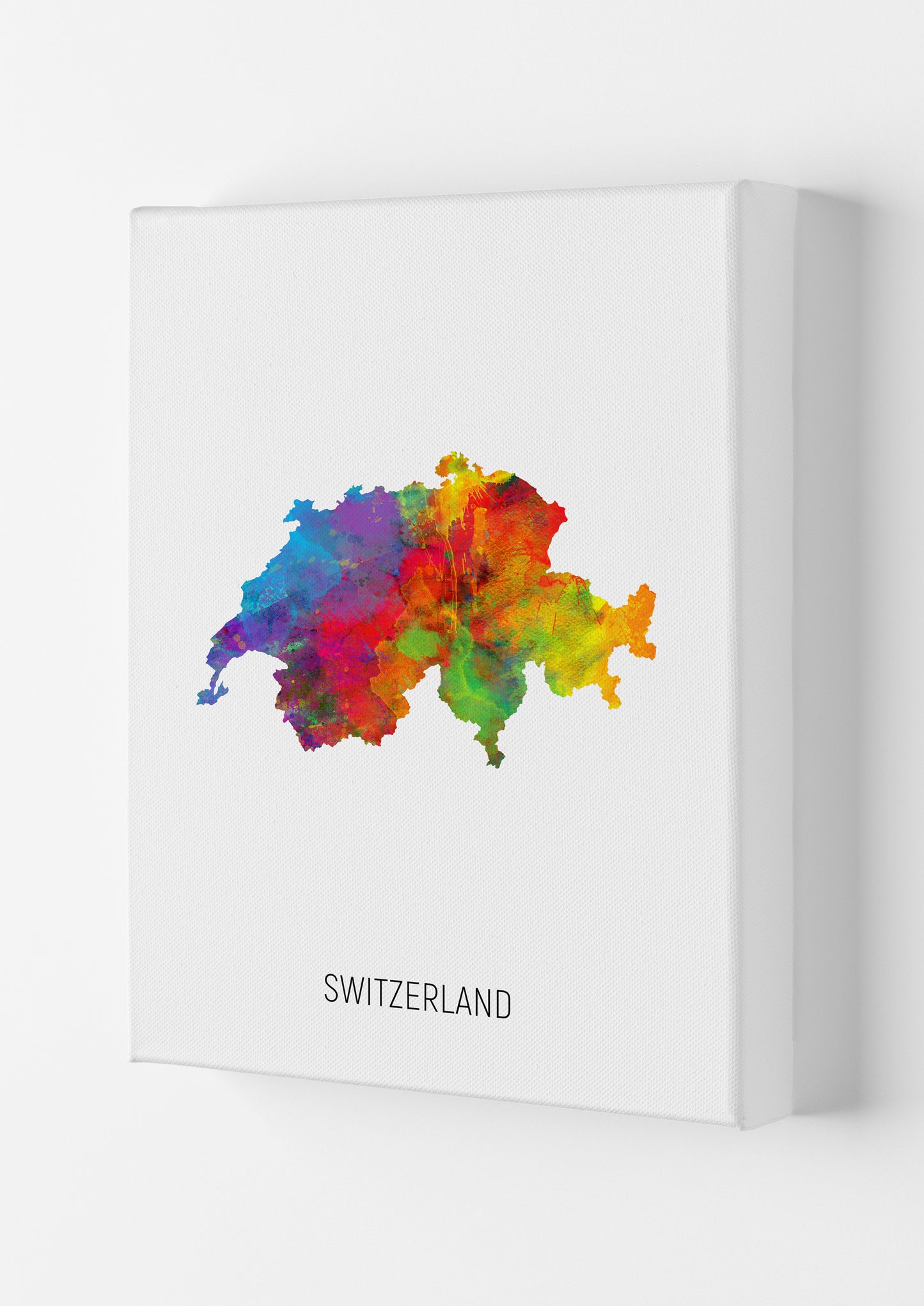 Switzerland Watercolour Map Art Print by Michael Tompsett Canvas