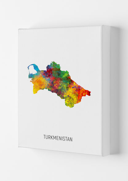 Turkmenistan Watercolour Map Art Print by Michael Tompsett Canvas