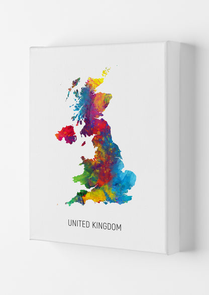 United Kingdom Watercolour Map Art Print by Michael Tompsett Canvas