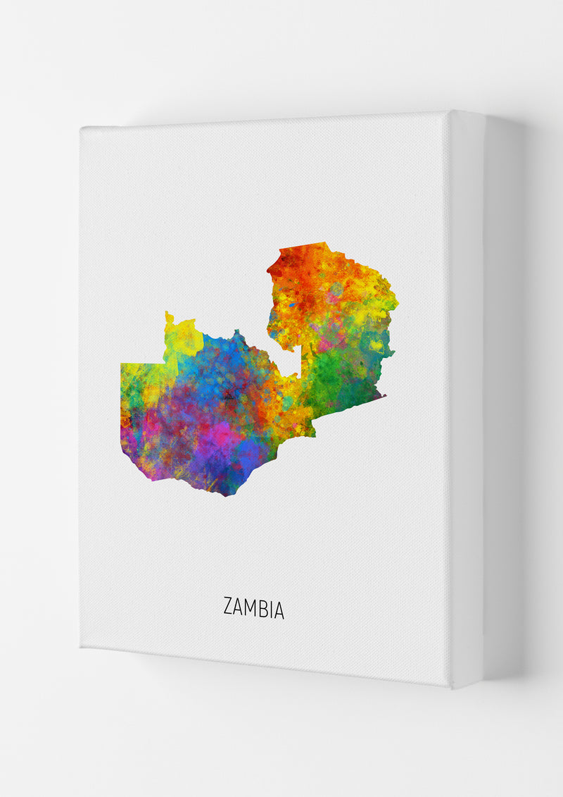 Zambia Watercolour Map Art Print by Michael Tompsett Canvas