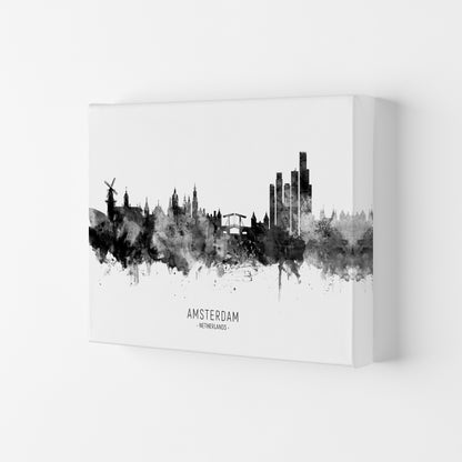 Amsterdam Netherlands Skyline Black White City Name  by Michael Tompsett Canvas