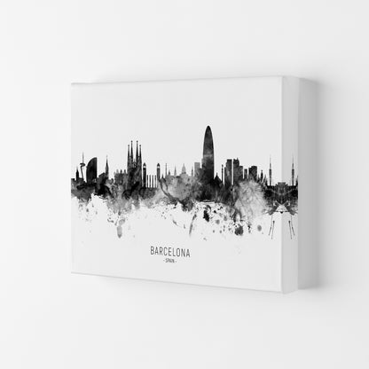 Barcelona Spain Skyline Black White City Name  by Michael Tompsett Canvas