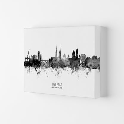 Belfast Northern Ireland Skyline Black White City Name  by Michael Tompsett Canvas