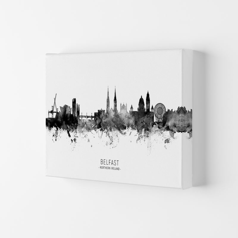 Belfast Northern Ireland Skyline Black White City Name  by Michael Tompsett Canvas