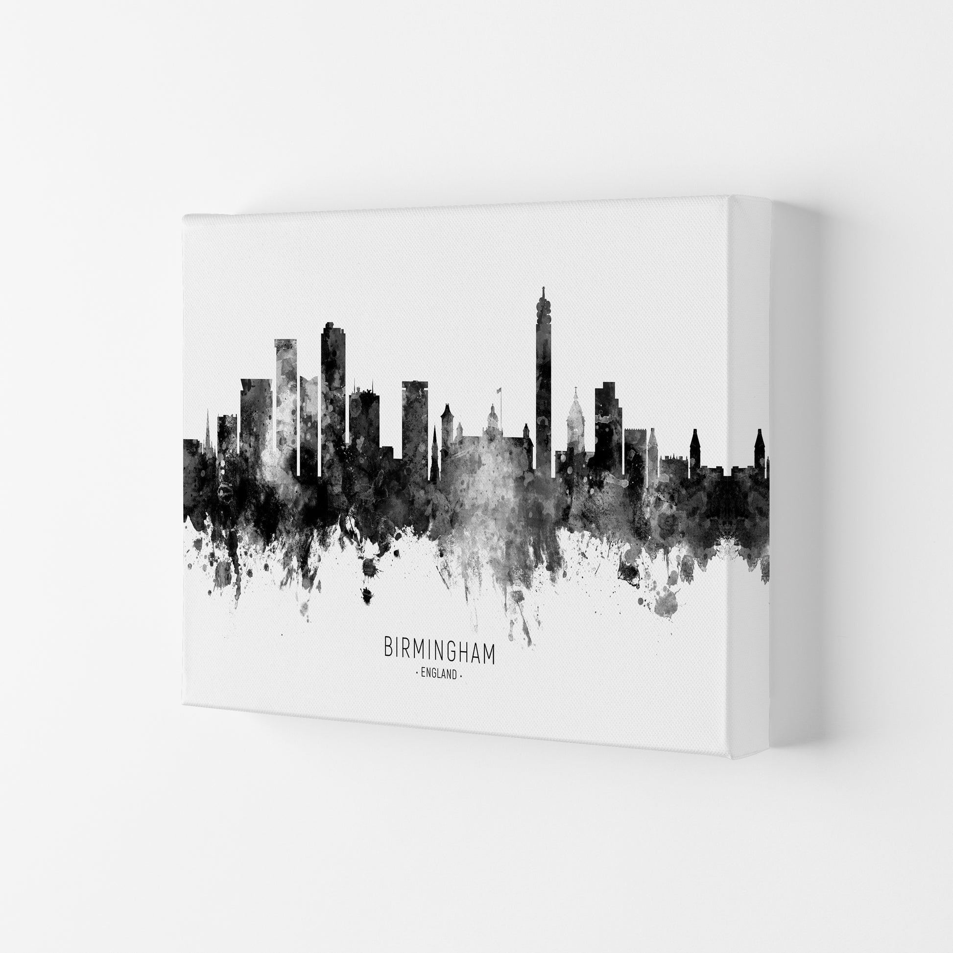 Birmingham England Skyline Black White City Name  by Michael Tompsett Canvas