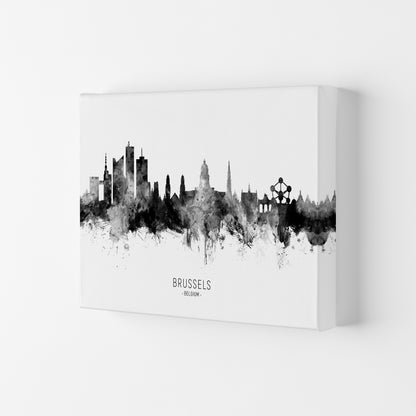 Brussels Belgium Skyline Black White City Name  by Michael Tompsett Canvas