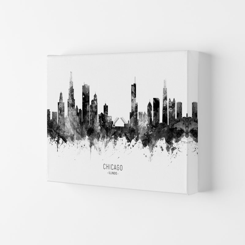 Chicago Illinois Skyline Black White City Name  by Michael Tompsett Canvas