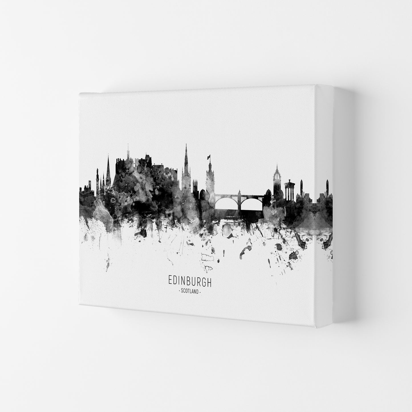 Edinburgh Scotland Skyline Black White City Name  by Michael Tompsett Canvas