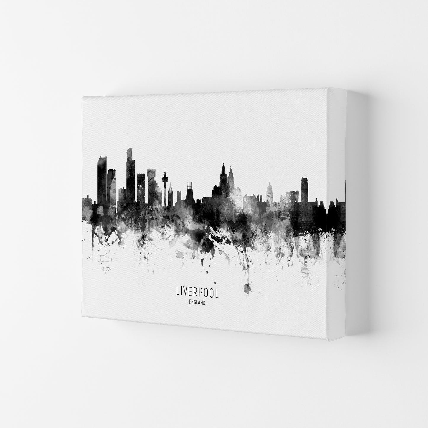 Liverpool England Skyline Black White City Name  by Michael Tompsett Canvas