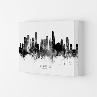 Los Angeles California Skyline Black White City Name  by Michael Tompsett Canvas