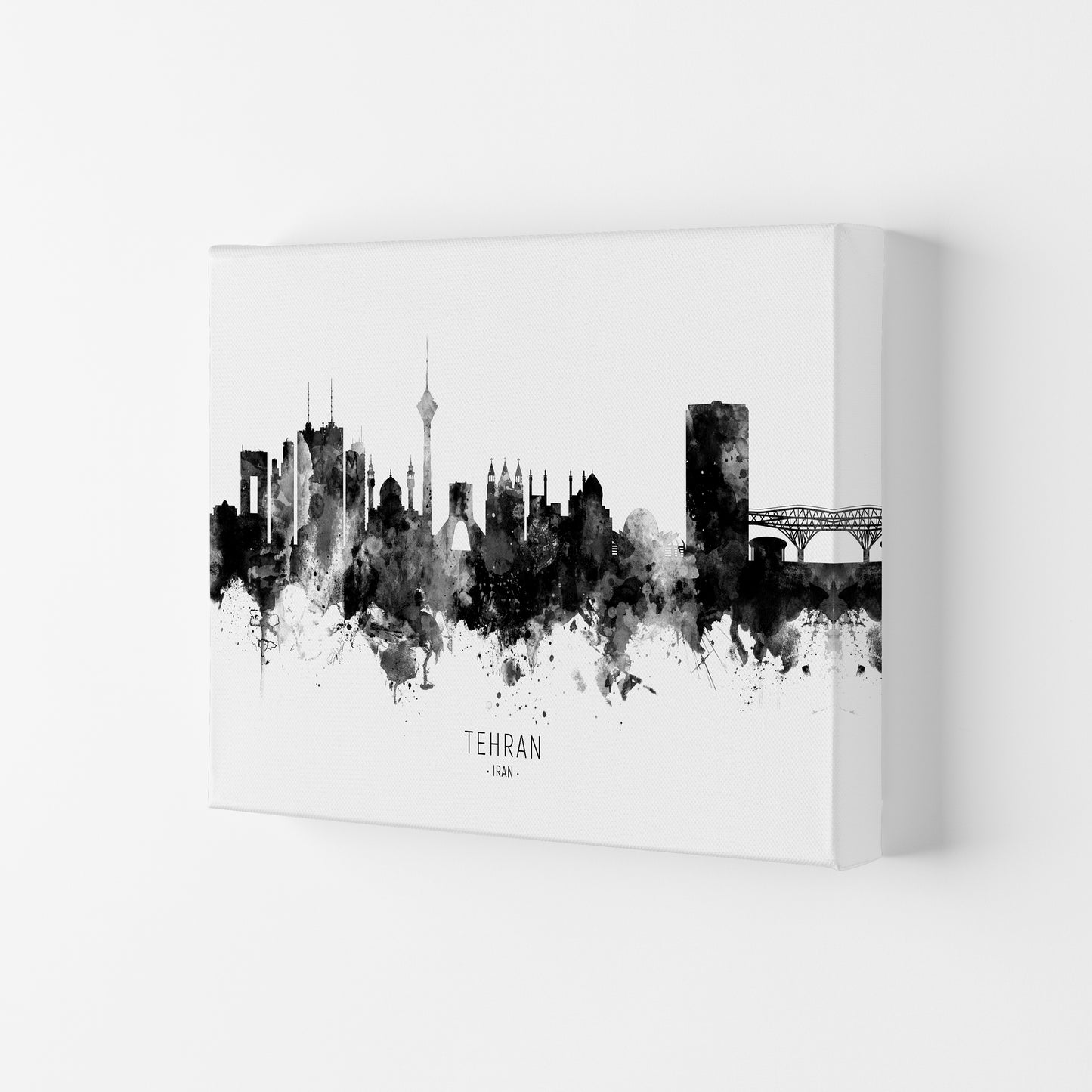 Tehran Iran Skyline Black White City Name  by Michael Tompsett Canvas