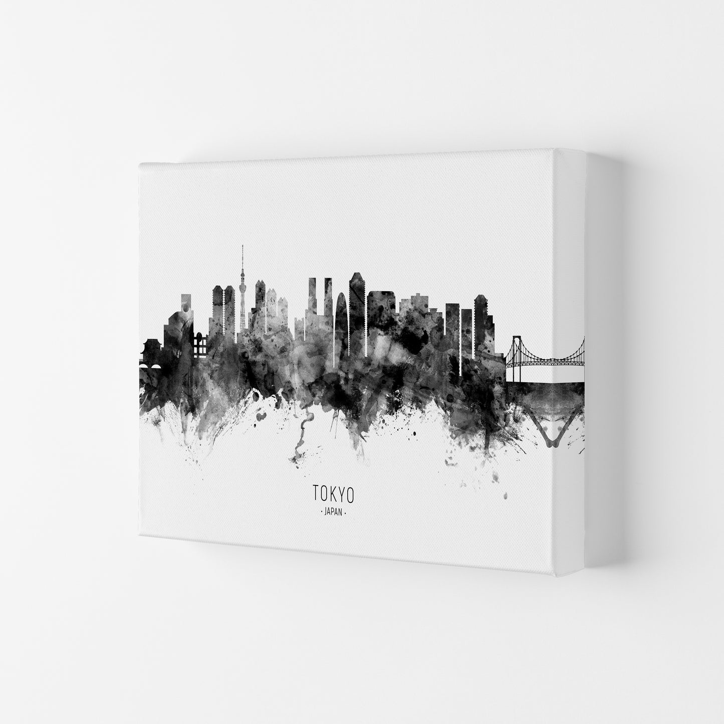 Tokyo Japan Skyline Black White City Name  by Michael Tompsett Canvas