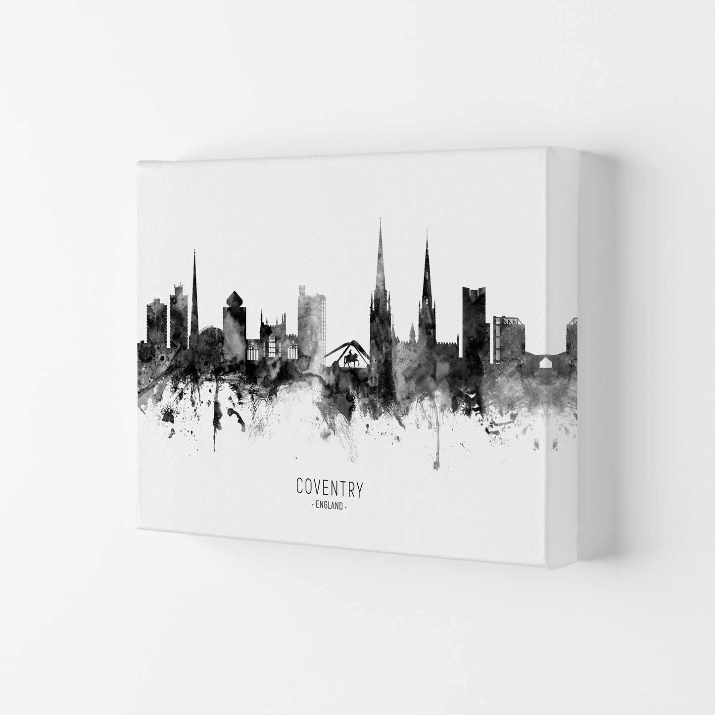 Coventry England Skyline Black White City Name  by Michael Tompsett Canvas