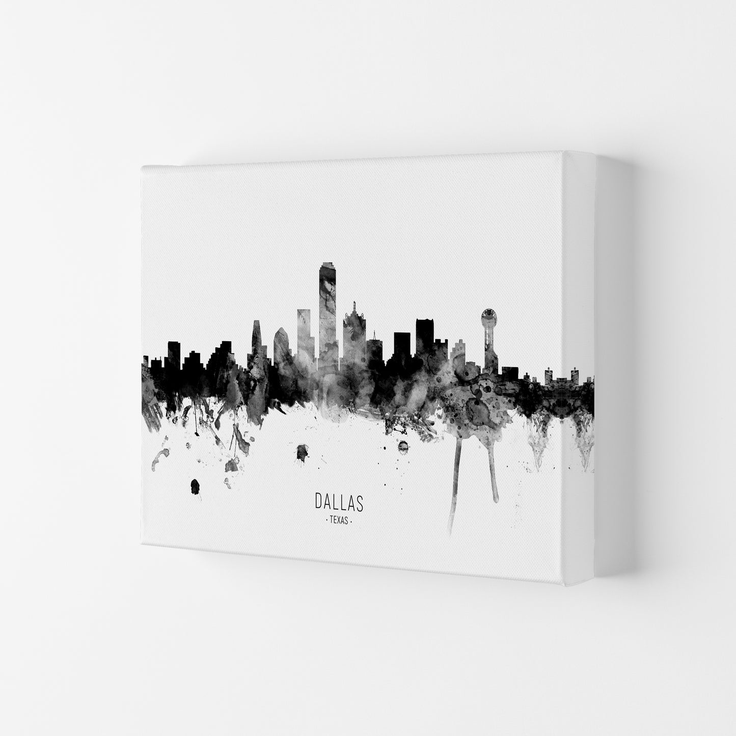 Dallas Texas Skyline Black White City Name  by Michael Tompsett Canvas
