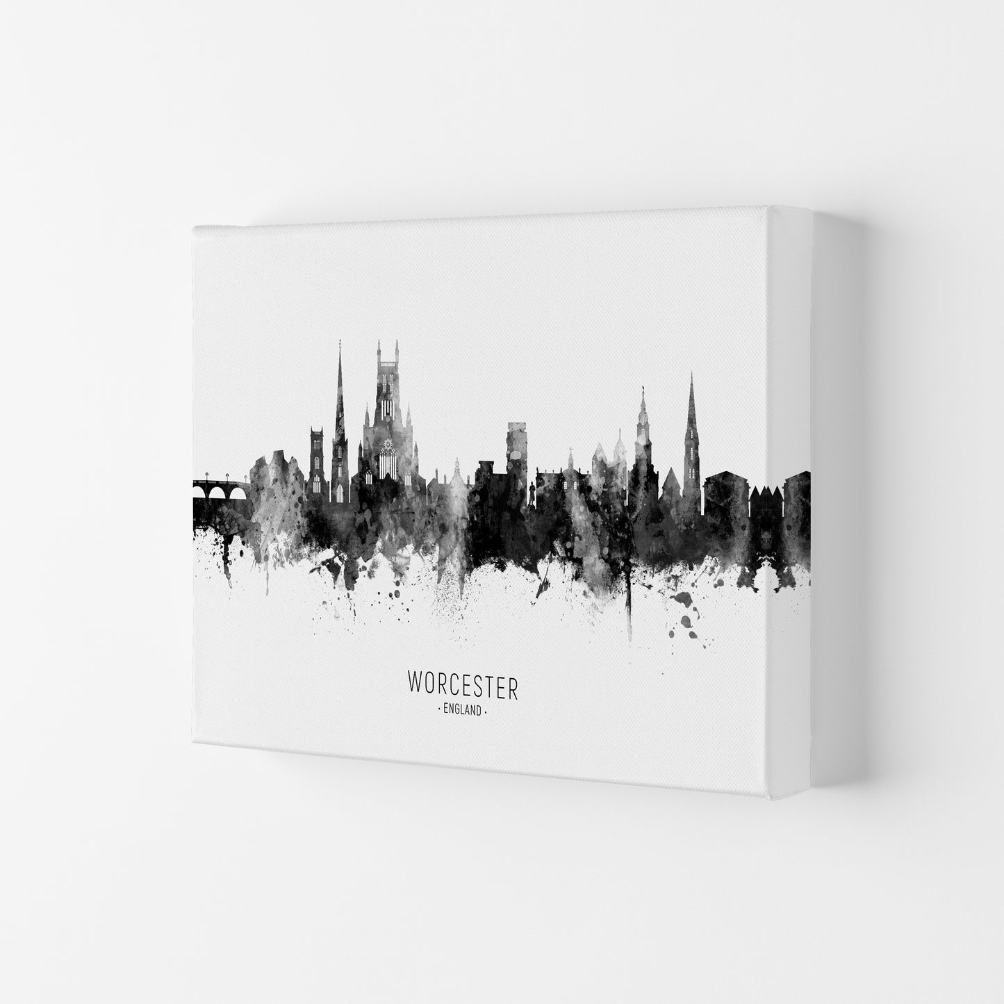 Worcester England Skyline Black White City Name  by Michael Tompsett Canvas