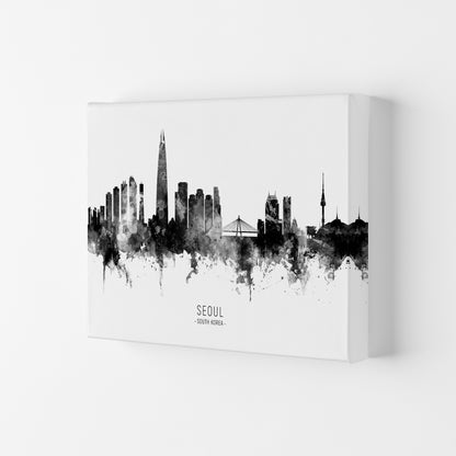 Seoul South Korea Skyline Black White City Name  by Michael Tompsett Canvas