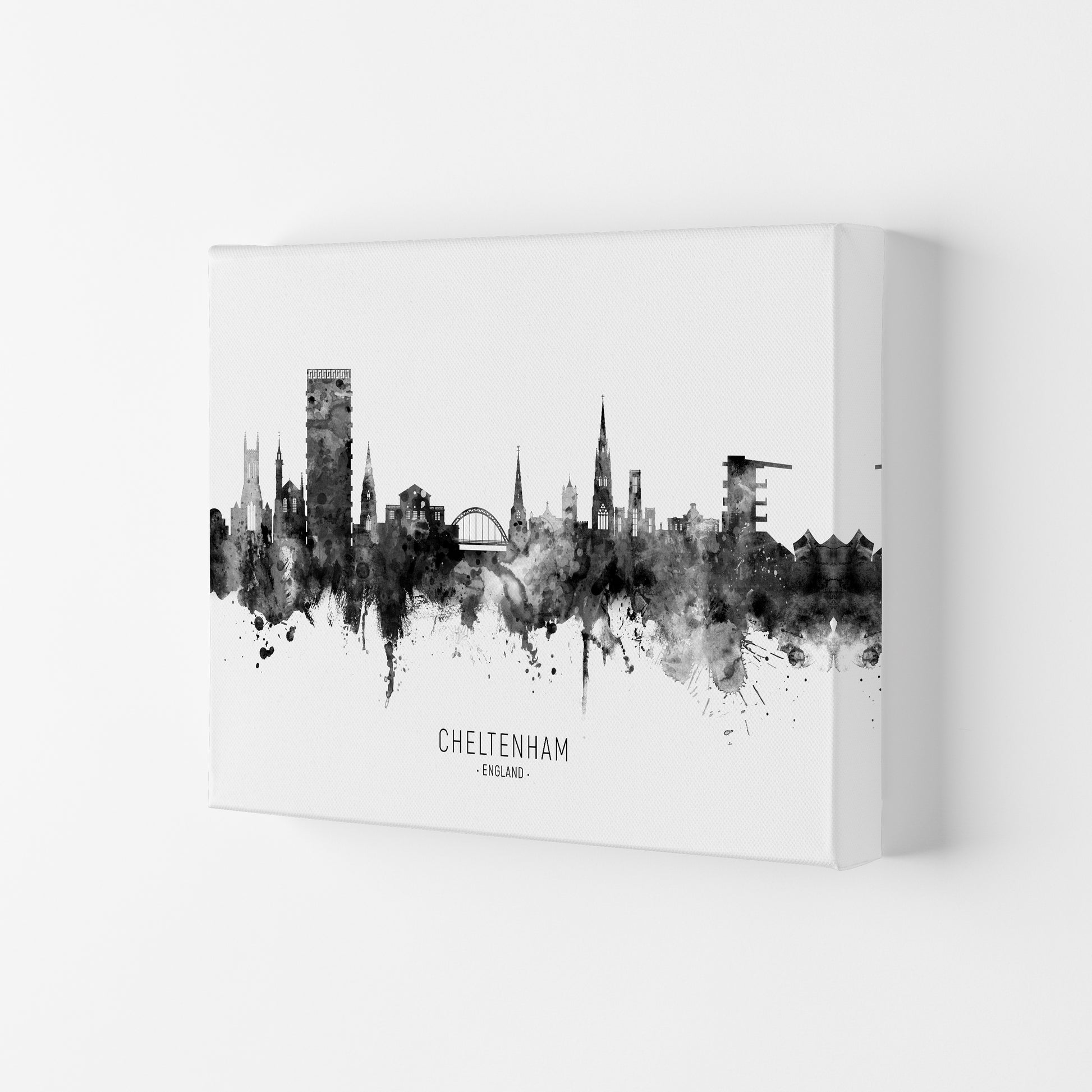 Cheltenham England Skyline Black White City Name  by Michael Tompsett Canvas