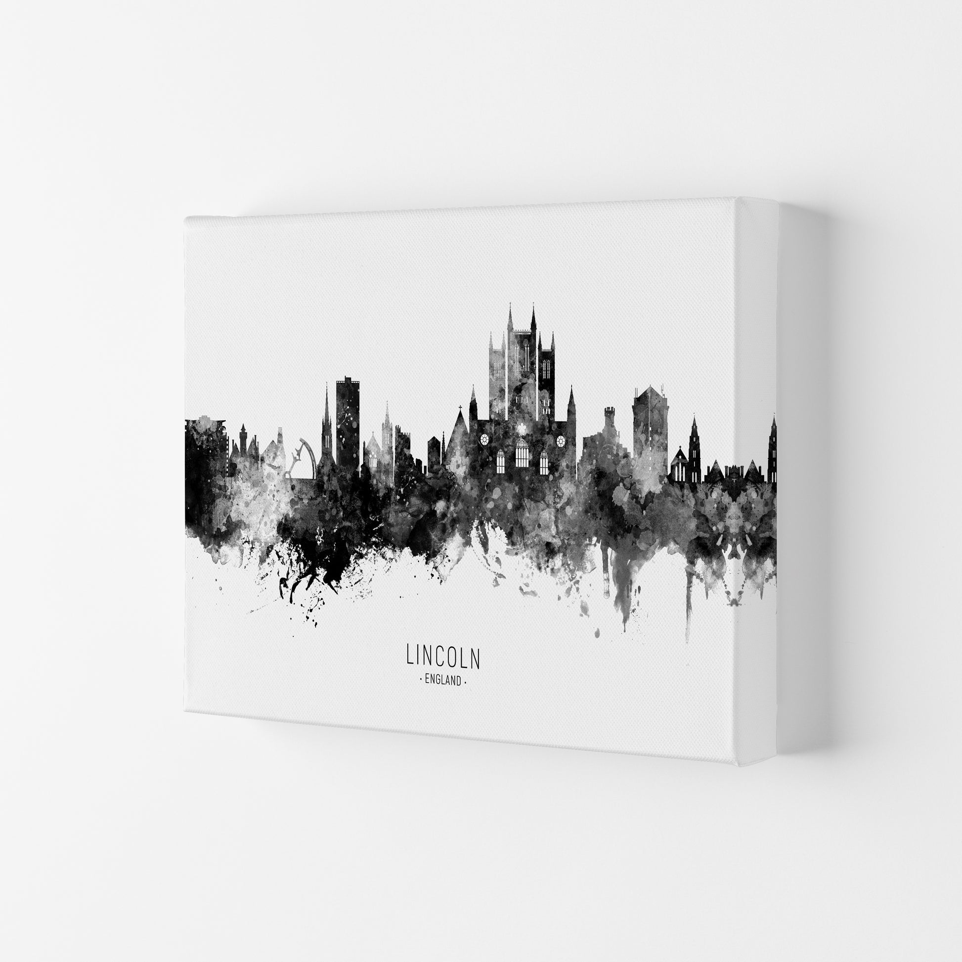 Lincoln England Skyline Black White City Name  by Michael Tompsett Canvas