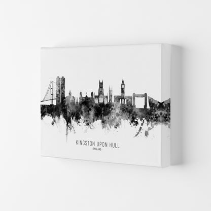 Kingston Upon Hull England Skyline Black White City Name  by Michael Tompsett Canvas