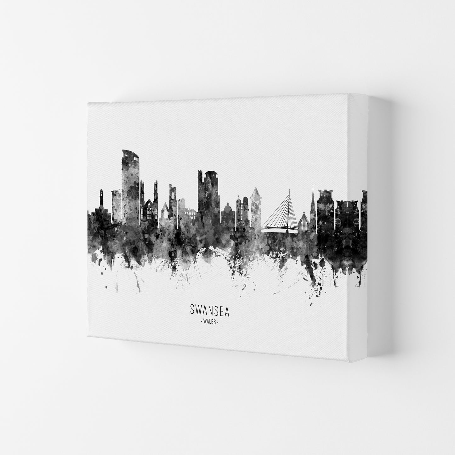 Swansea Wales Skyline Black White City Name  by Michael Tompsett Canvas
