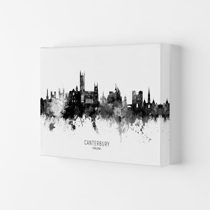 Canterbury England Skyline Black White City Name  by Michael Tompsett Canvas