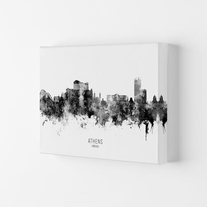 Athens Greece Skyline Black White City Name  by Michael Tompsett Canvas