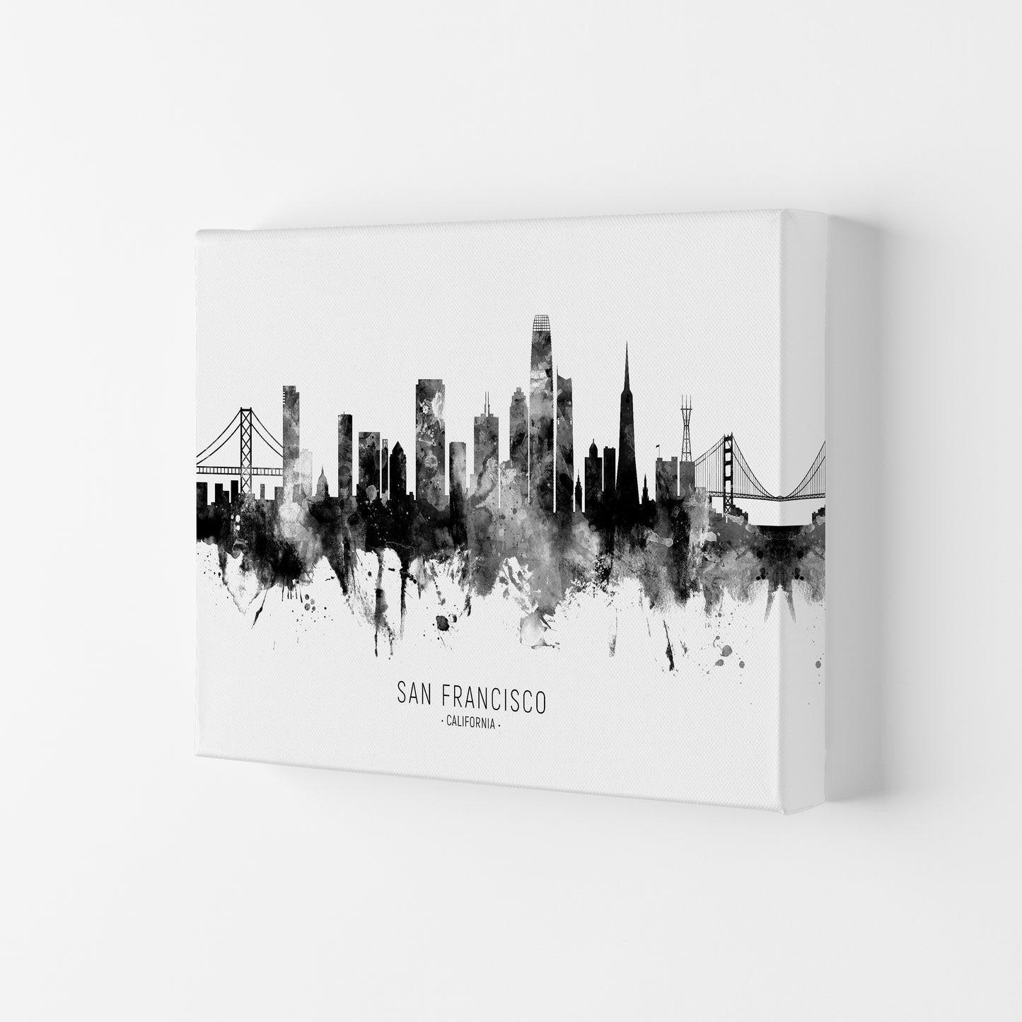 San Francisco California Skyline Black White City Name  by Michael Tompsett Canvas