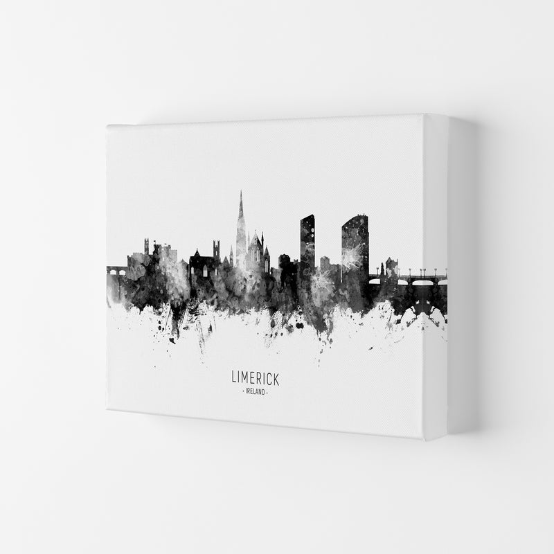 Limerick Ireland Skyline Black White City Name  by Michael Tompsett Canvas