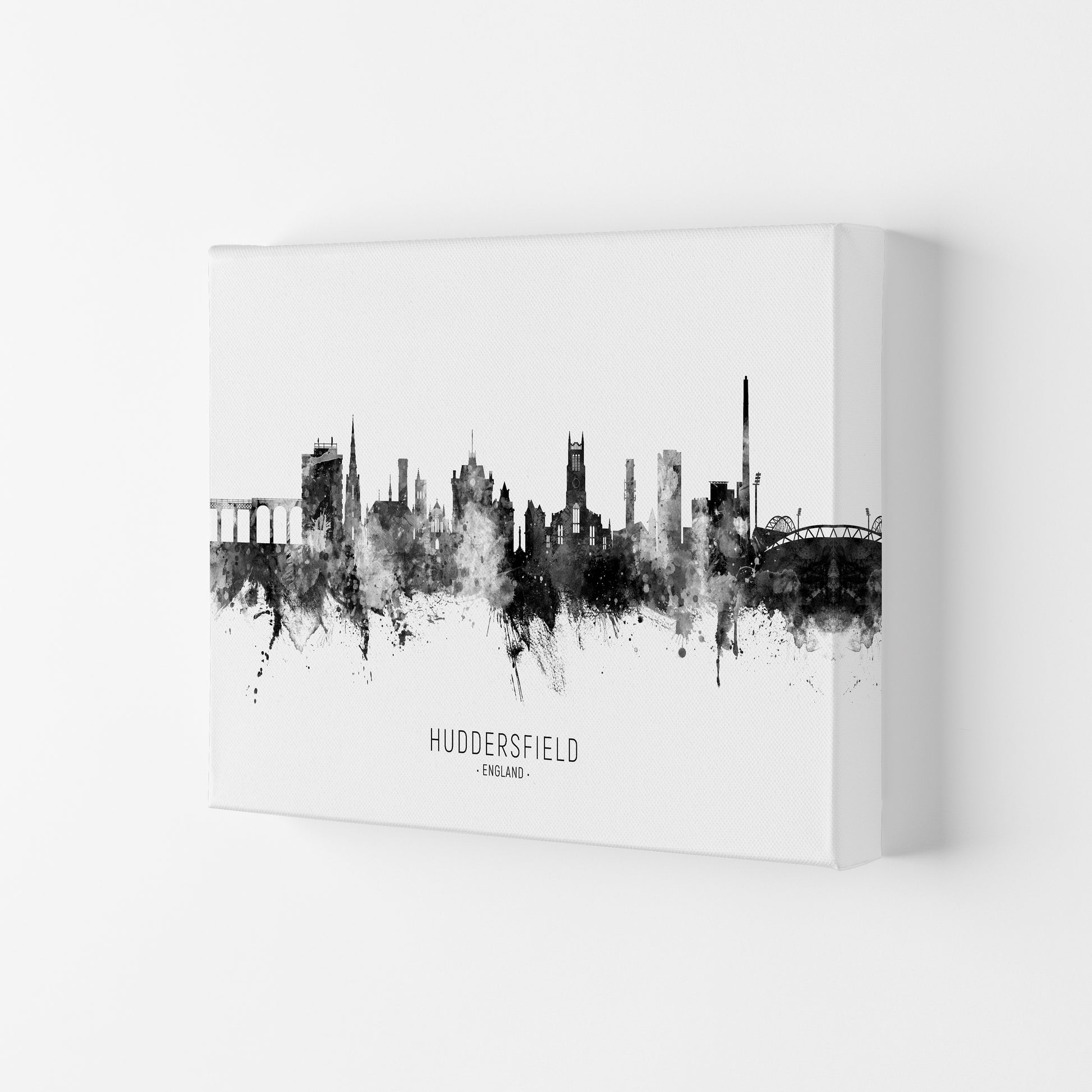 Huddersfield England Skyline Black White City Name  by Michael Tompsett Canvas