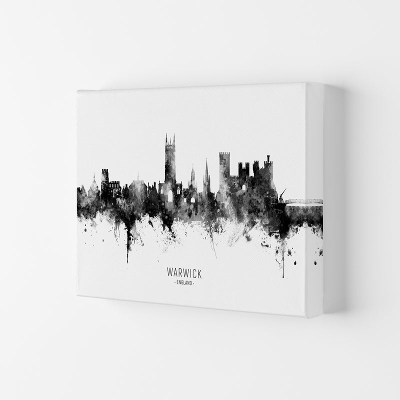 Warwick England Skyline Black White City Name  by Michael Tompsett Canvas