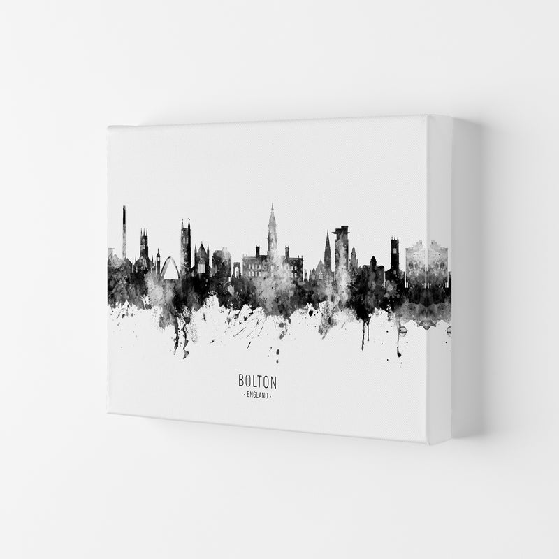 Bolton England Skyline Black White City Name  by Michael Tompsett Canvas