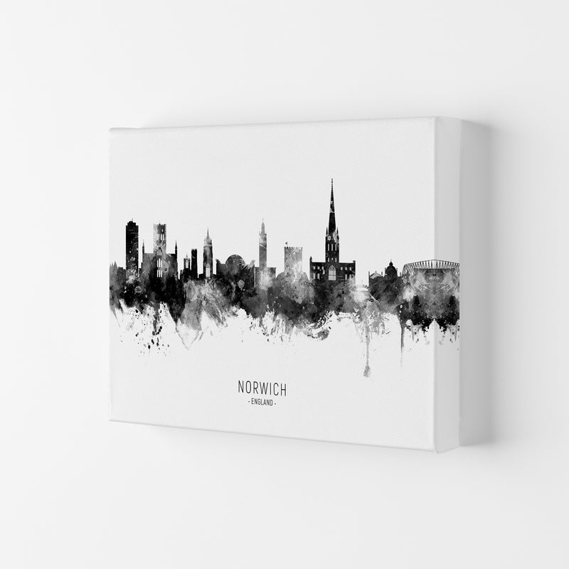 Norwich England Skyline Black White City Name  by Michael Tompsett Canvas