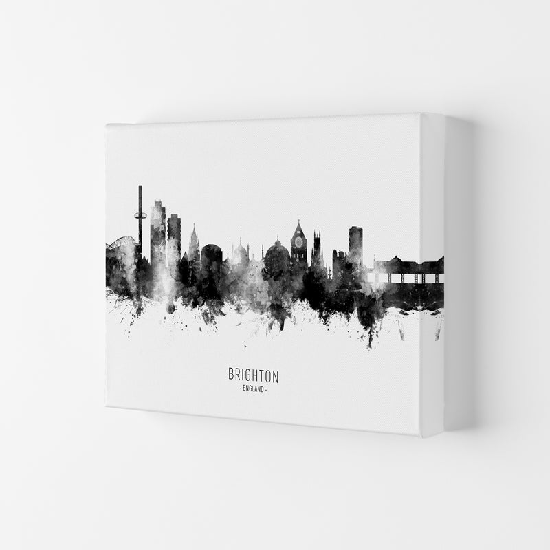 Brighton England Skyline Black White City Name  by Michael Tompsett Canvas