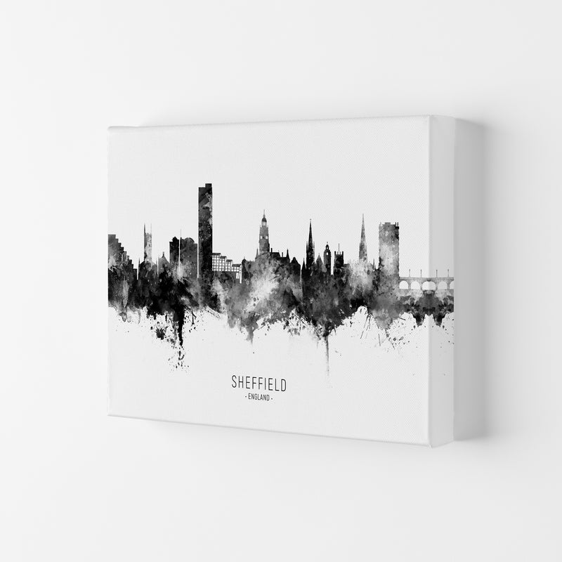 Sheffield England Skyline Black White City Name  by Michael Tompsett Canvas