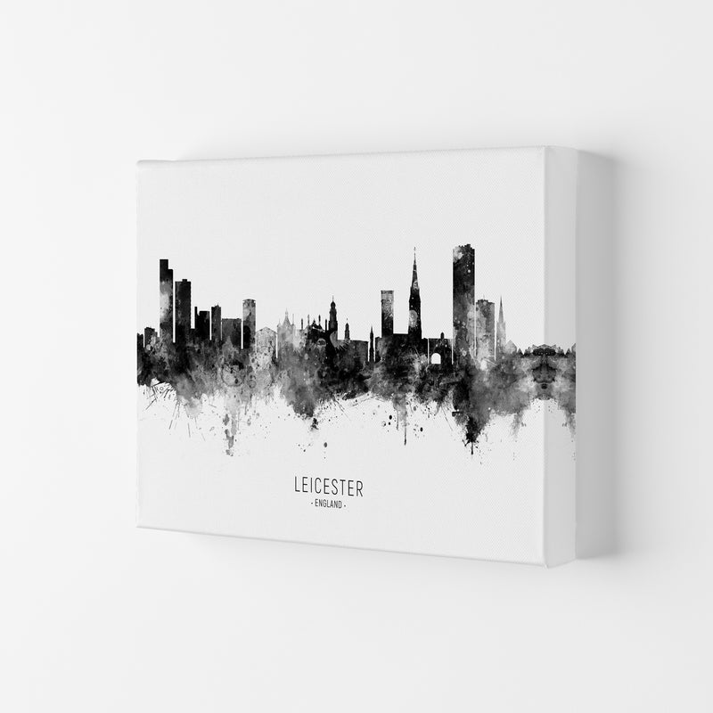 Leicester England Skyline Black White City Name  by Michael Tompsett Canvas