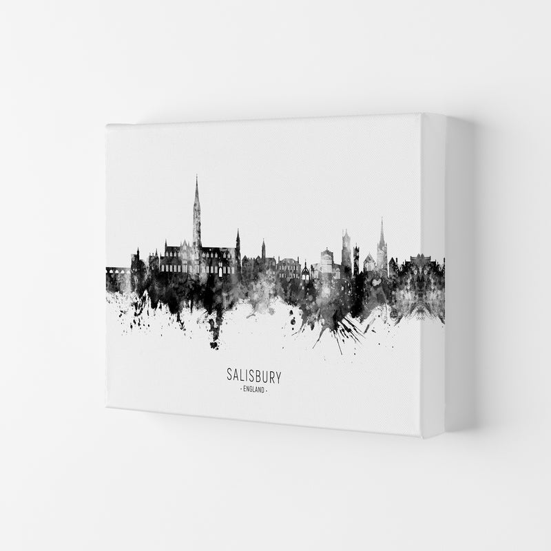 Salisbury England Skyline Black White City Name  by Michael Tompsett Canvas